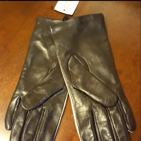 CHICO'S METALLIC EXOTIC LEATHER GLOVES BROWN/ GOLD -SZ. MED- LINED NWT - Picture 2 of 8